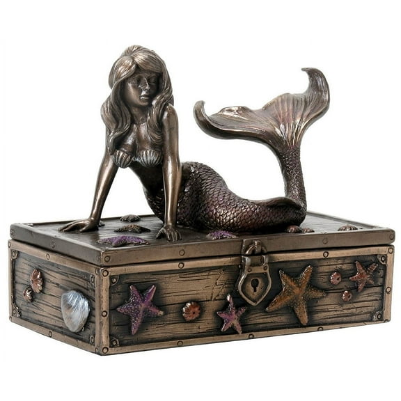 YTC Summit Collection Bronze Metal Colored Mermaid on Treasure Chest Knick Knack Box