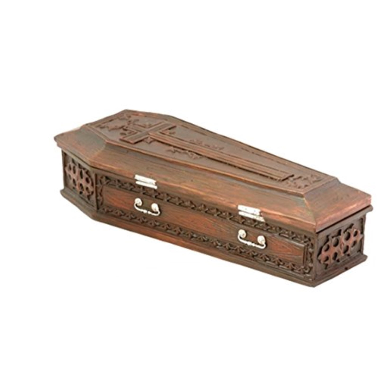 YTC SUMMIT Vampire Coffin Casket Jewelry Boxes, Cross, Cold Cast Resin, Brown, 13.4 oz