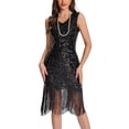 thumbnail image 1 of YTCAMLO 1920s Flapper Dresses for Women Vintage V Neck Midi Dress with Flowy Tassel Slim Cocktail Sleeveless Sequin Dress for Party, 1 of 8