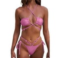 thumbnail image 1 of YTCAMLO 2 Piece Glitter Rhinestones Bikini Sets for Women Fashion Halter String Top Triangle Bottoms Triangle Bathing Suit Swimwear, Pink S, 1 of 4