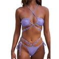 thumbnail image 1 of YTCAMLO 2 Piece Glitter Rhinestones Bikini Sets for Women Fashion Halter String Top Triangle Bottoms Triangle Bathing Suit Swimwear, Purple M, 1 of 4
