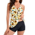 thumbnail image 1 of YTCAMLO 2 Piece Womens Bathing Suits Modest Tankini Swimsuits Summer Fashion Layered Tiered Floral Swim Skirt Top with Boyshorts, D L, 1 of 7