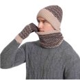 thumbnail image 1 of YTCAMLO 3 PC Mens Beanies Winter Color-Block Striped Fleece Lining Knit Hat Thick Warm Round Scarf Gloves Set Top Activities Skiing Winter Gifts, 1 of 3