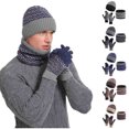 thumbnail image 1 of YTCAMLO 3 PC Mens Beanies Winter Color-Block Striped Fleece Lining Knit Hat Thick Warm Round Scarf Gloves Set Top Activities Skiing Winter Gifts, 1 of 3