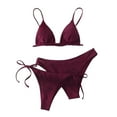 thumbnail image 1 of YTCAMLO 3 Piece Bikini Sets for Women Trendy High Cut Bathing Suit Side Tie Triangle Thong Swimsuit Solid Color Bathing Suit, Wine L, 1 of 4