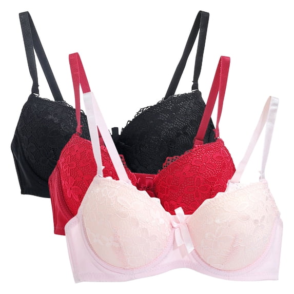YTCAMLO 3PC Minimizer Bras for Women Plus Size Lace Push Up Bra Plus Size Adjustable Straps Comfortable Breathable Everyday Lingerie