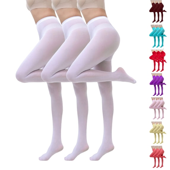 YTCAMLO 3PC Pantyhose for Women Solid Color Opaque Footed Tights Control Top Stockings for Costume, Daily Outfit, Party and Dress