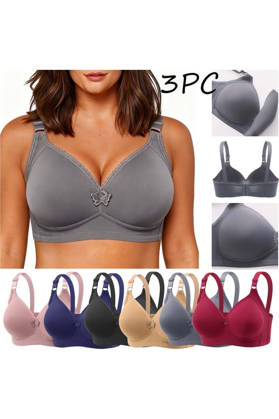 3PC Push Up Womens Wireless Bras Casual Lettuce Trim Seamless Bras Full Coverage Bralettes Comfy Supportive Everyday Bras, AA2 XXL
