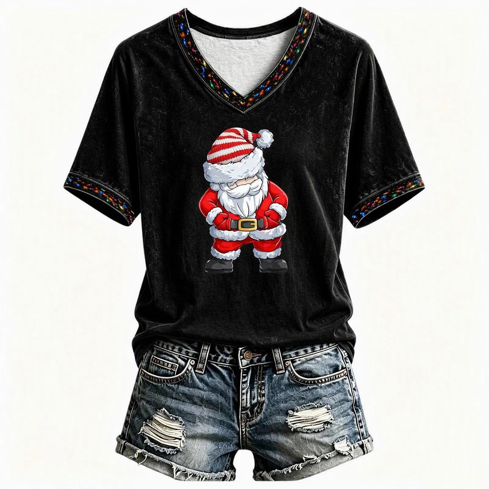 YTCAMLO Baggy Christmas Shirts for Women Plus Size Casual V Neck Short ...