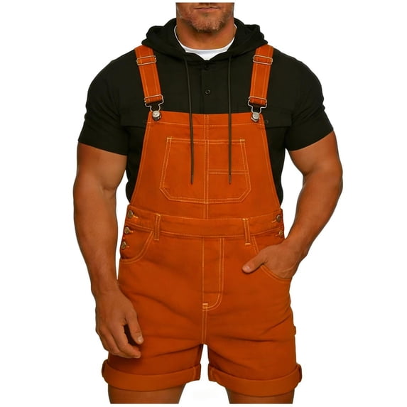 YTCAMLO Baggy Jean Overalls for Men Casual Summer Work Short Jumpsuits with Pockets Loose Fit Denim Bibs Coveralls