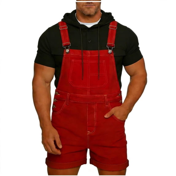 YTCAMLO Baggy Jean Overalls for Men Casual Summer Work Short Jumpsuits with Pockets Loose Fit Denim Bibs Coveralls