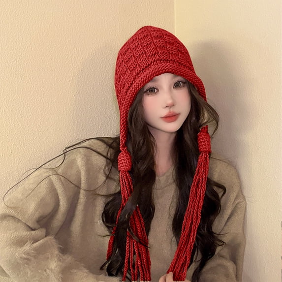 YTCAMLO Beanie Hat for Women Winter Windproof Hand Knit Hat Peruvian Cover Ears Hat Winter Outdoor Warmth Snow Hat with Cute Tassels