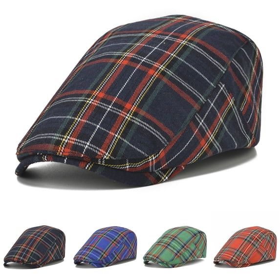 YTCAMLO Beret Hat Men Striped Classic Adjustable Plaid Beret Outdoors Sun Protection Beret Hat Irish Cap for Cabbie Driving