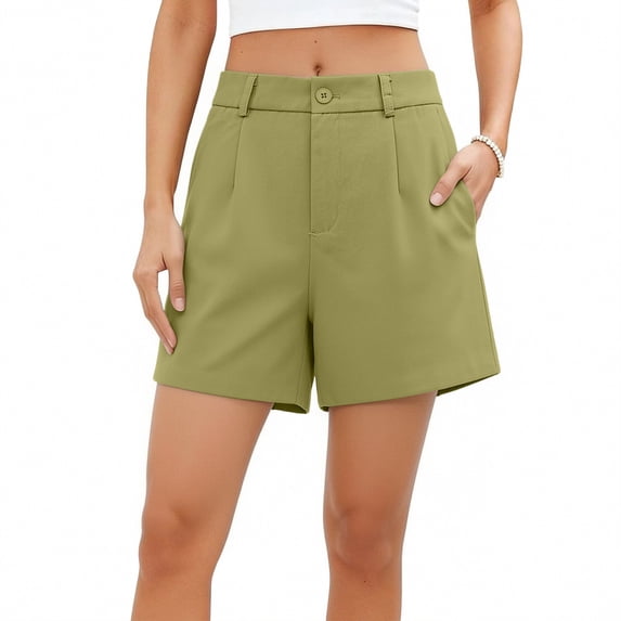 YTCAMLO Bermuda Shorts for Women Summer Trendy Flat Front Dress Shorts with Pockets Lightweight Knee Length Wide Leg Shorts