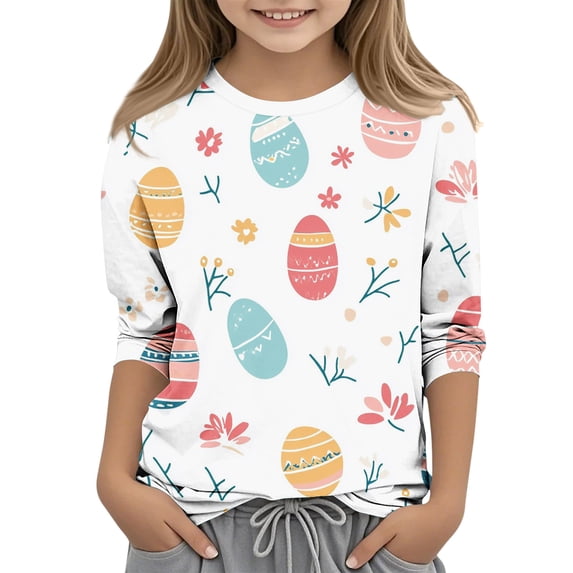 YTCAMLO Boys Girls Easter Shirts 3/4 Sleeve Rabbit Tee Regular Fit Tunic Tops Spring Casual Crewneck Soft Comfy Kids Holiday Clothes 11-12 Years