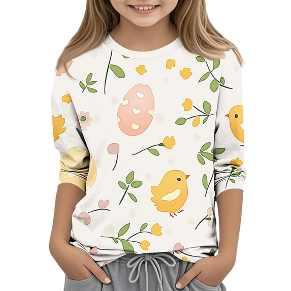 YTCAMLO Boys Girls Easter Shirts 3/4 Sleeve Rabbit Tee Regular Fit Tunic Tops Spring Casual Crewneck Soft Comfy Kids Holiday Clothes 3-4 Years