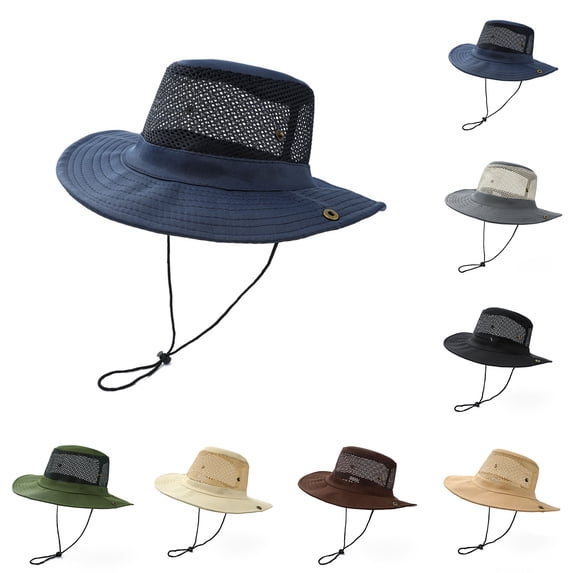 YTCAMLO Bucket Hat Wide Unisex Brim Mesh Breathable UPF Outdoor Sun Hats with Chin Strap Foldable Safari Cap for Fishing Hiking Camping