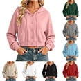 thumbnail image 1 of YTCAMLO Button Down Cropped Hoodies for Women Athletic Long Sleeve Sweatshirts with Kangaroo Pocket Drawstring Casual Fall Jackets, 1 of 8