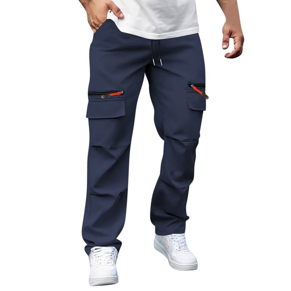 YTCAMLO Cargo Pants Men's Straight Leg Casual Zipper Pockets Vent Stretch Hiking Pants Elastic Drawstring Outdoo Workout Joggers