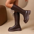thumbnail image 1 of YTCAMLO Chunky Sole Women's Knee-High Boots Fashion Lace Up Mid Calf Boots with Side Zipper Round Toe Walking Motorcycle Boots, 1 of 7