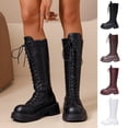 thumbnail image 1 of YTCAMLO Chunky Sole Women's Knee-High Boots Fashion Lace Up Mid Calf Boots with Side Zipper Round Toe Walking Motorcycle Boots, 1 of 7