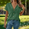thumbnail image 1 of YTCAMLO Collared V Neck Womens Cotton Linen Blouses Casual Solid Short Sleeve Shirts Lightweight Button Business Tunic Tops, Army Green S, 1 of 7