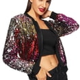 thumbnail image 1 of YTCAMLO Color Block Patchwork Jackets for Women Trendy Sparkly Sequin Slim Fit Blazer Open Front Cardigan Front Zip Bomber Blazer, B S, 1 of 8