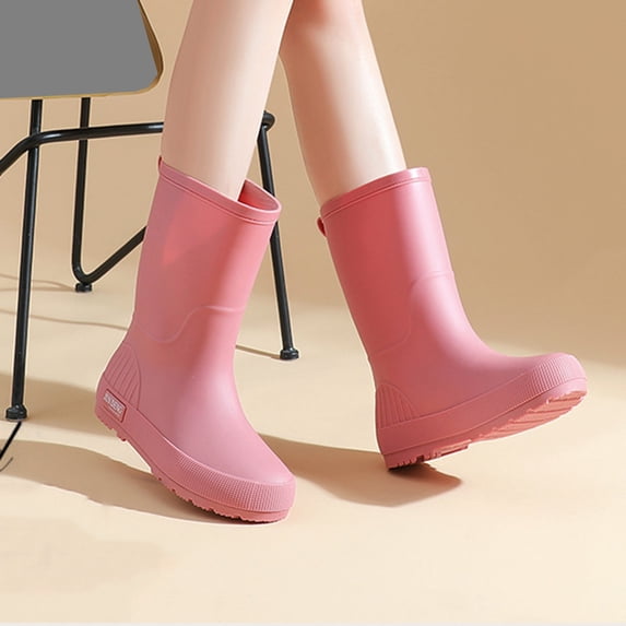 YTCAMLO Comfortable Womens Rain Boots Casual Mid Calf Waterproof Garden Boots Non Slip Thick Sole Rainboots PVC Footwear