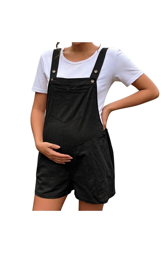 Comfy Womens Cotton Overalls Summer Casual Loose Fit Adjustable Straps Maternity Jumpsuits with Pocket Soft Short Rompers
