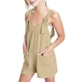 thumbnail image 1 of YTCAMLO Cotton Girls Sleeveless Romper Casual Adjustable Strap Short Jumpsuit with Pockets Lightweight Loose Fit Summer Outfits, Beige 9-10 Years, 1 of 8