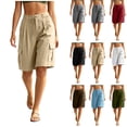 thumbnail image 1 of YTCAMLO Cotton Linen Bermuda Shorts for Women Casual Loose Fit Ruched Summer Beach Shorts with Pockets Drawstring Cargo Shorts, 1 of 7