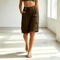thumbnail image 1 of YTCAMLO Cotton Linen Bermuda Shorts for Women Casual Loose Fit Ruched Summer Beach Shorts with Pockets Drawstring Cargo Shorts, 1 of 7