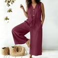 thumbnail image 1 of YTCAMLO Cotton Linen Jumpsuits for Women Casual Oversized Sleeveless Elastic Waisted Rompers Drawstring Wide Leg Summer Outfits, 1 of 6
