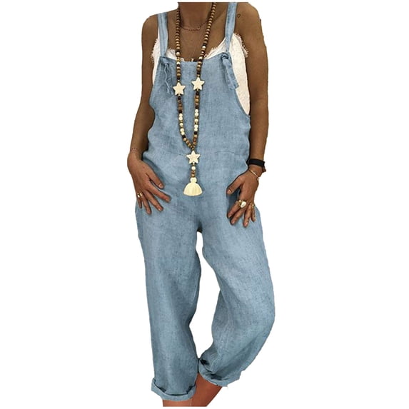YTCAMLO Cotton Linen Overalls for Women Plus Size Boho Adjustable Straps Baggy Summer Rompers Lightweight Comfort Jumpsuits