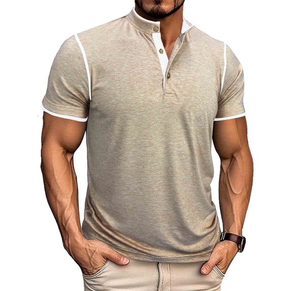 YTCAMLO Cotton Mens Henley Shirts Plus Size Classic T Shirts Soft Comfy Short Sleeve Tees Moisture Wicking Workout Tops Activewear, Beige S