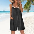 thumbnail image 1 of YTCAMLO Cotton Overalls for Women Beach Boho Casual Ruched Crew Neck Baggy Shorts Rompers with Pockets Stretchy One Piece Jumpsuits, Dark Gray1 XL, 1 of 6
