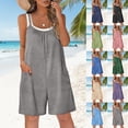thumbnail image 1 of YTCAMLO Cotton Overalls for Women Beach Boho Casual Ruched Crew Neck Baggy Shorts Rompers with Pockets Stretchy One Piece Jumpsuits, Gray S, 1 of 6
