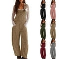 thumbnail image 1 of YTCAMLO Cotton Ribbed Overalls for Women, Casual Adjustable Straps Summer Cargo Rompers with Pockets, Loose Wide Leg One Piece Jumpsuits, 1 of 9