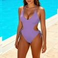 thumbnail image 1 of YTCAMLO Cut Out One Piece Swimsuit for Women Trendy Halter Backless Bathing Suit Plunge Neck Drawstring Cheeky Beachwear, Purple XL, 1 of 5