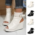 thumbnail image 1 of YTCAMLO Cutout Wedge Ankle Boots for Ladies Fashion Open Toe Platform Booties with Adjustable Ankle Buckle Comfy Breathable Sandal Boots, 1 of 9