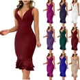 thumbnail image 1 of YTCAMLO Deep V Neck Midi Dresses for Women Formal Sleeveless Fishtail Bodycon Dress Mermaid Dress Ruffle Cocktail Party Dress, 1 of 7