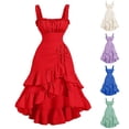 thumbnail image 1 of YTCAMLO Dresses for Women Sleeveless Ruffled Vintage Court Strap Dress Solid Layered Ruched A Line Dress Casual Plus Size Dress, 1 of 5