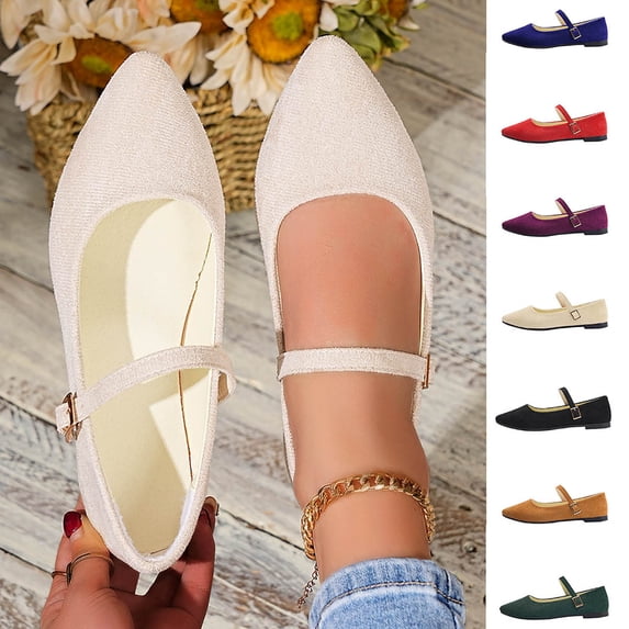 YTCAMLO Dressy Flats for Women, Casual Pointed Toe Ballet Flat Shoes with Ankle Strap, Comfortable Dress Shoes for Work Office Business