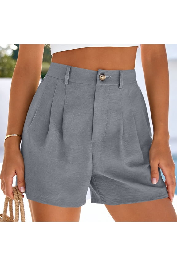 Elegant Bermuda Shorts for Women Summer Loose Dress Shorts Flat Front Button Tailored Shorts with Pockets Pleated Lounge Shorts, Gray XXL