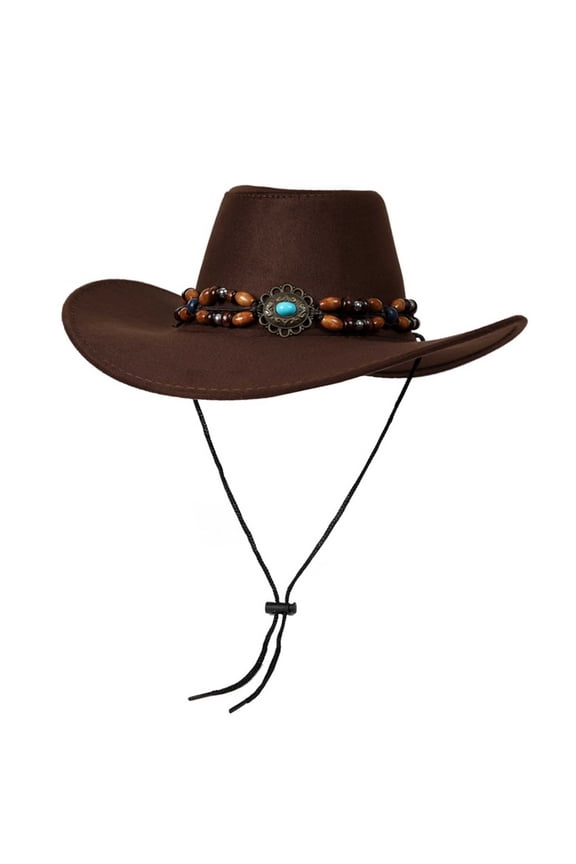 Elegant Cowboy Hat for Men and Women Western Style Adjustable Drawstring Sun Hat with Decorative Bands Wide Brim Cowgirl Hat