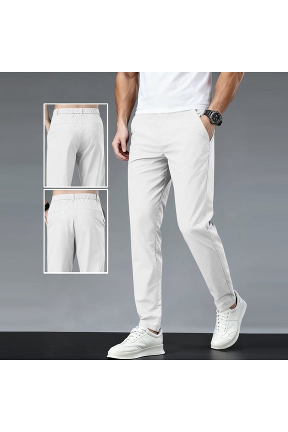 Flat Front Chino Pants for Men Plus Size Classic Fit Lounge Pants Straight Leg Work Pants Lightweight Stretchy Travel Pants, White XXL