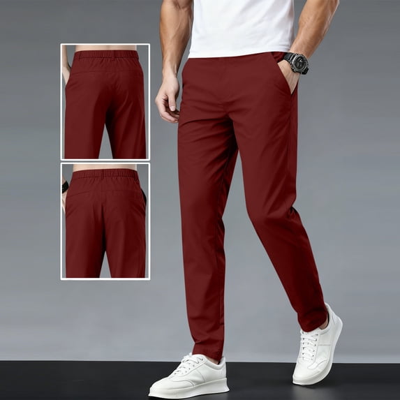 YTCAMLO Flat Front Chino Pants for Men Plus Size Classic Fit Lounge Pants Straight Leg Work Pants Lightweight Stretchy Travel Pants