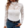 thumbnail image 1 of Lolmot Floral Lace Long Sleeve Shirts for Women, Plus Size Sheer Mesh Blouse for Club Party, See Through Fall Fashion Clothes, 1 of 8