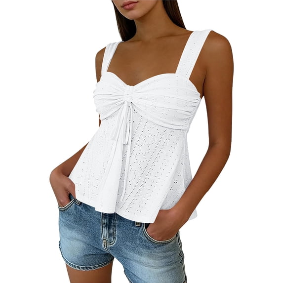 YTCAMLO Flowy Camisole Tops for Women Summer Y2K Trendy Ruched Drawstring Tank Tops Cute Hollow Out Going Out Tops