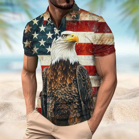 YTCAMLO Funny Golf Shirts for Men Summer Casual Collared American Flag Short Sleeve Graphic Tees Moisture Wicking Summer Outfits, J XXL